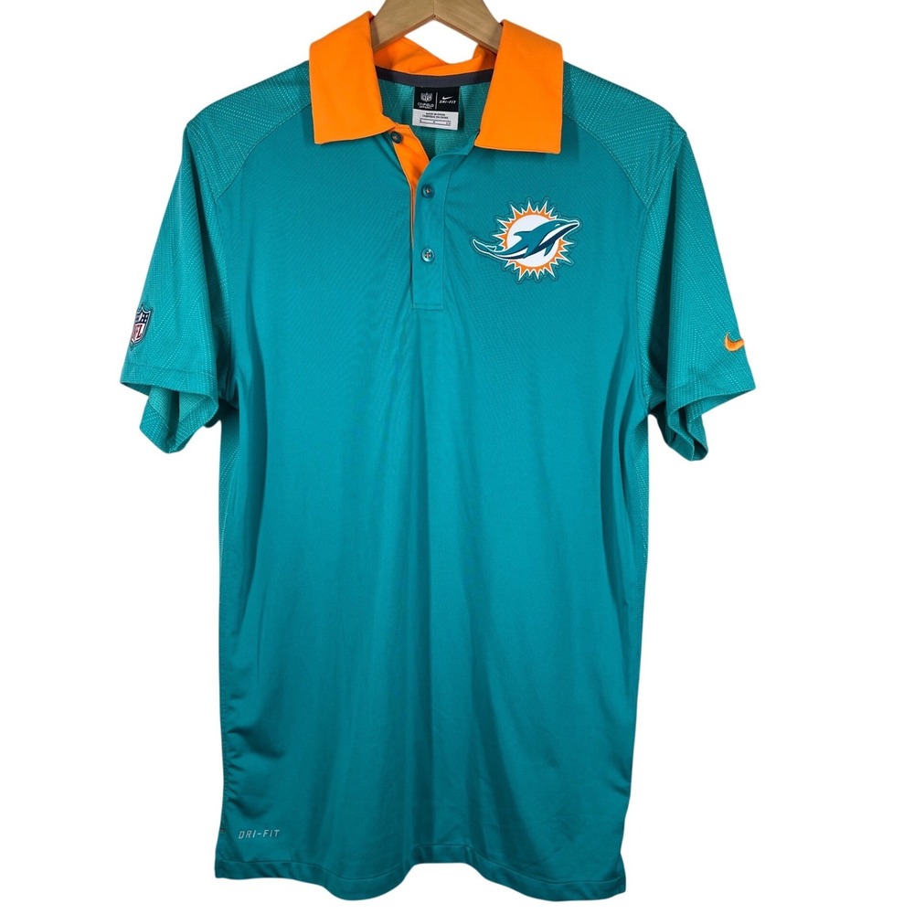 Nike Miami Dolphins NFL Polo Shirt Mens Small Aqua Orange Dri-FIT Onfield